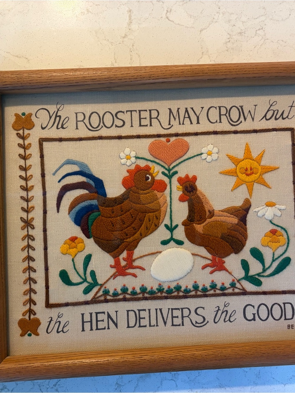 Embroidered Rooster & Hen Wall Art - Farmhouse Folk Design